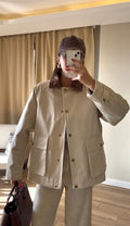 PREMIUM COLLAR CREAM JACKET WITH VELVET DETAIL INNER LINING