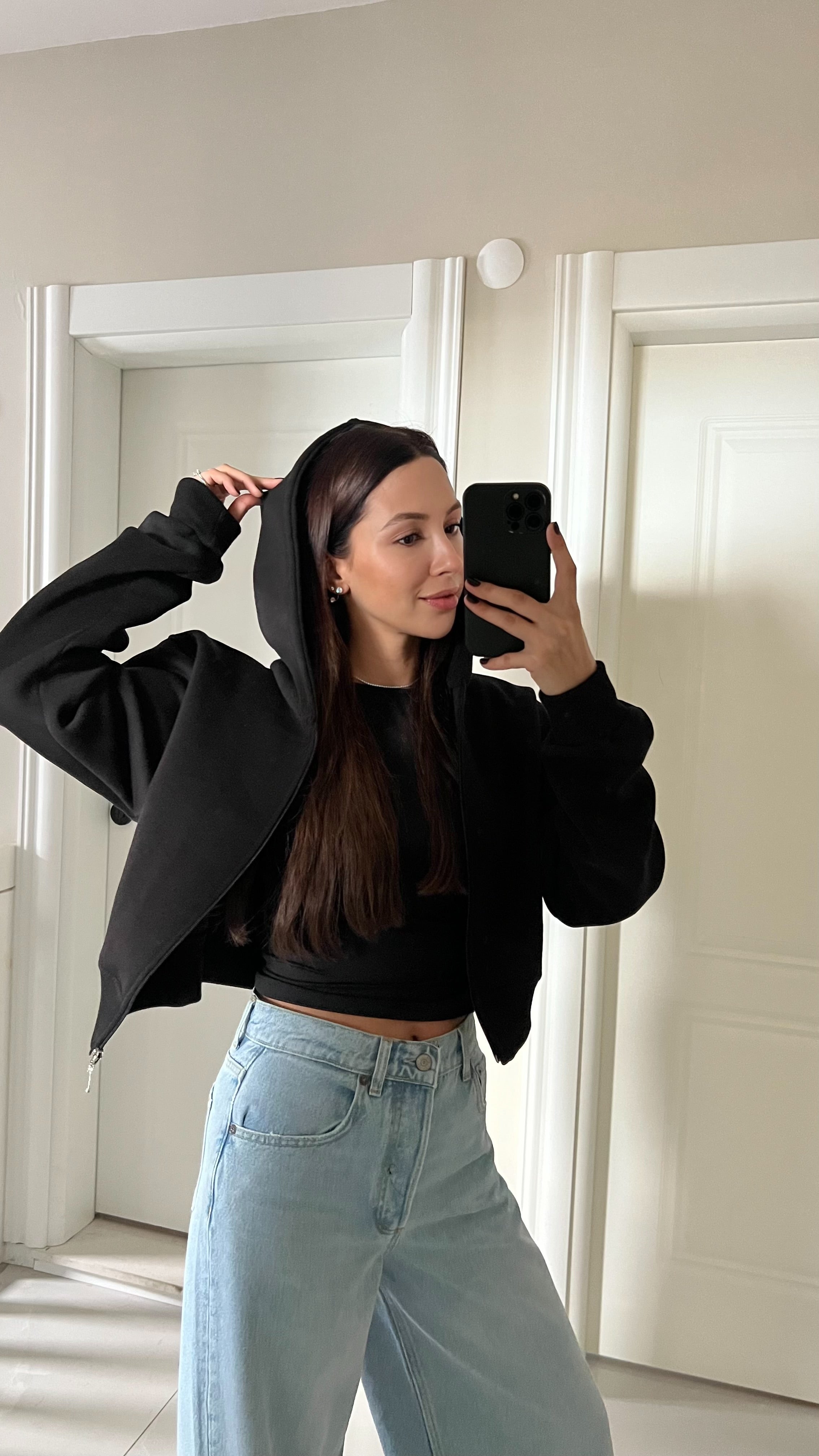 BLACK SHARDON HOODED CARDIGAN