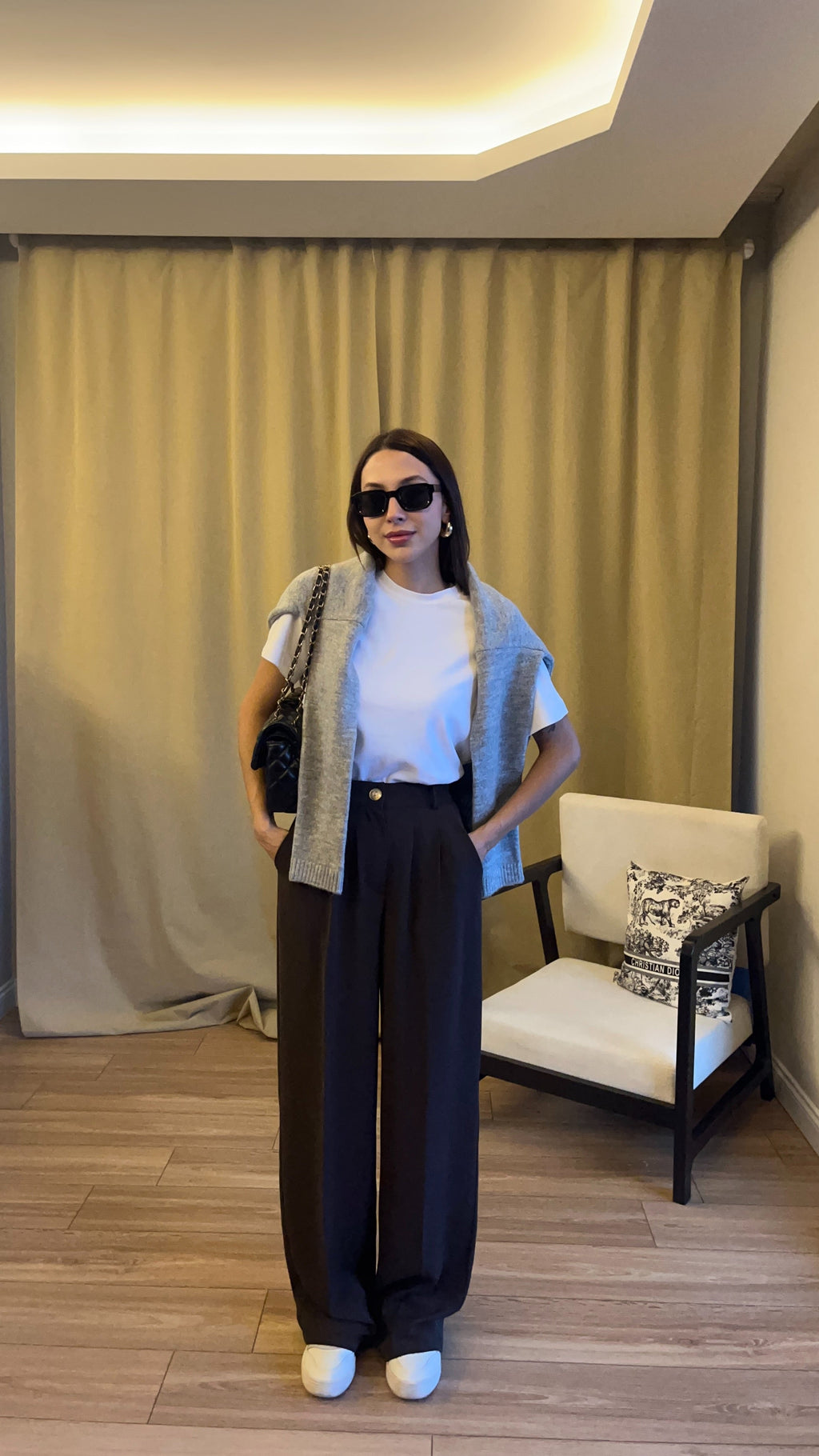 BROWN PALAZZO PANTS WITH GOLD BUTTONS