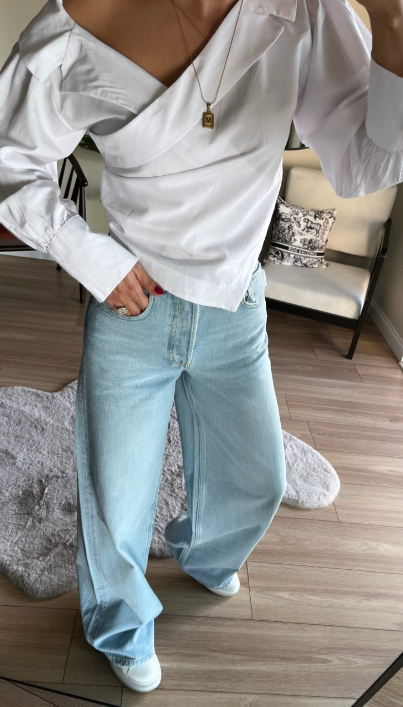 Ice Blue Wide Leg High Waist Jeans