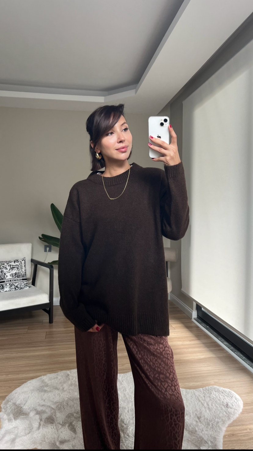 Crew Neck Brown Sweater