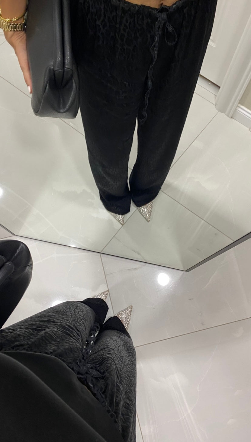 Black Leopard Satin Trousers