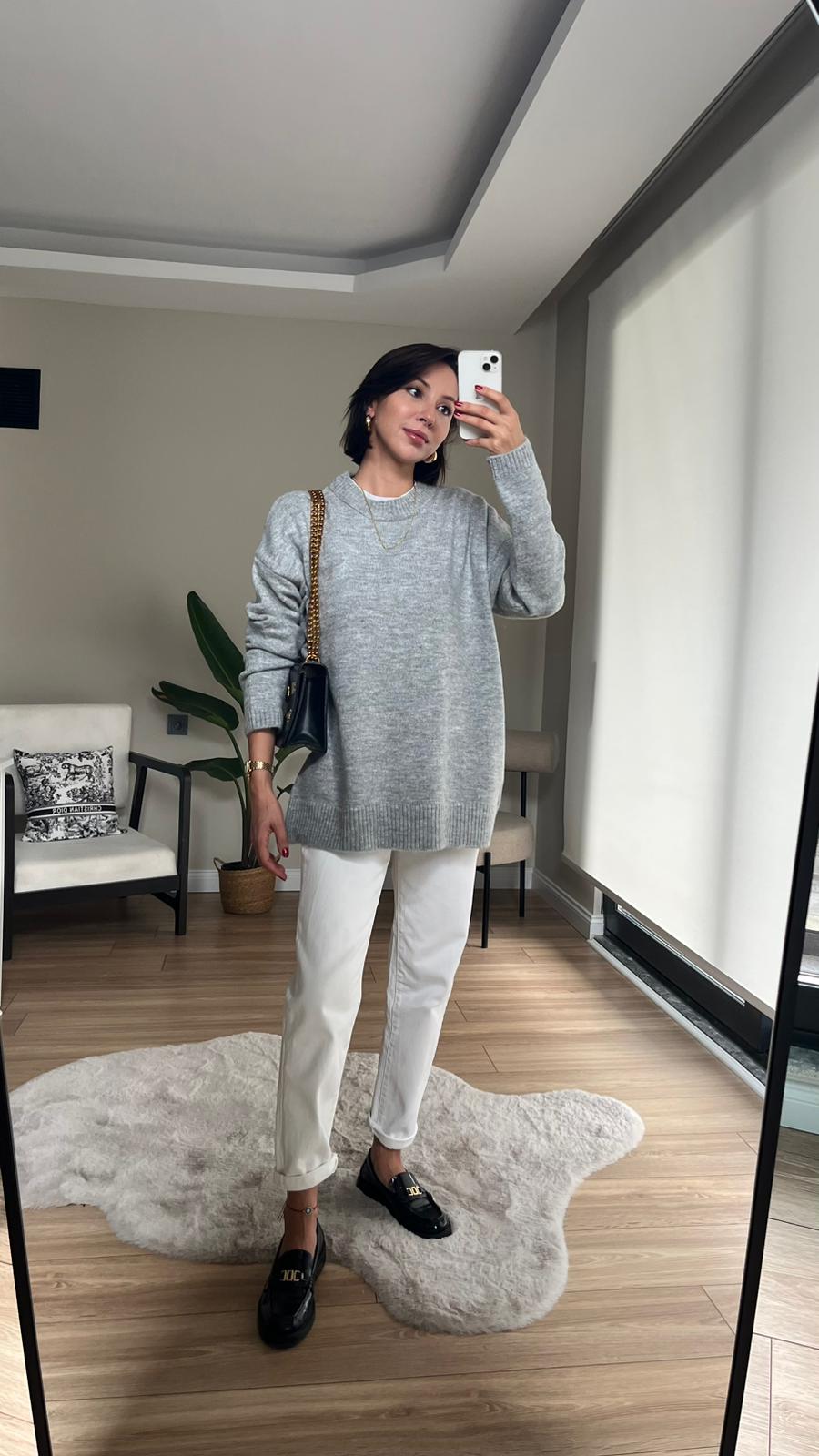 Crew Neck Oversized Gray Sweater