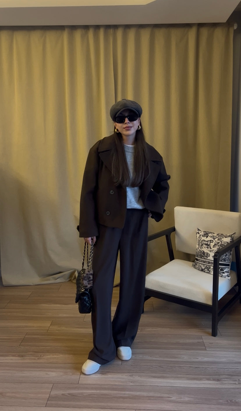 BROWN PALAZZO PANTS WITH GOLD BUTTONS