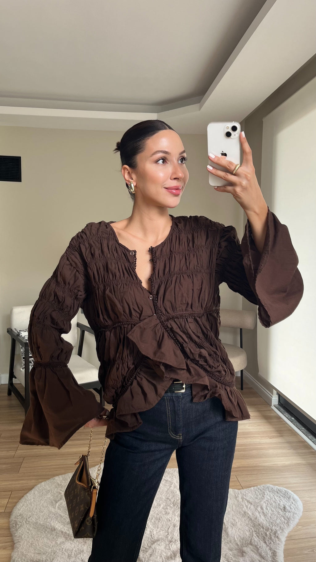 Ruffle Detail Pleated Shirt