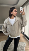 Beige Cardigan with Zipper