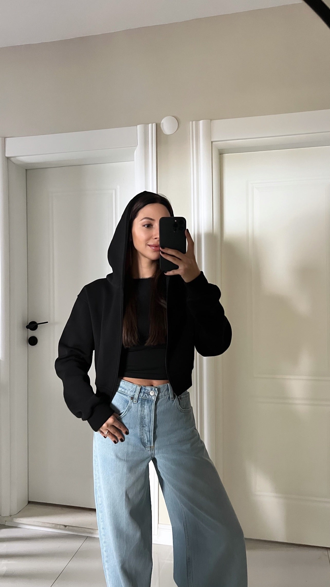 BLACK SHARDON HOODED CARDIGAN