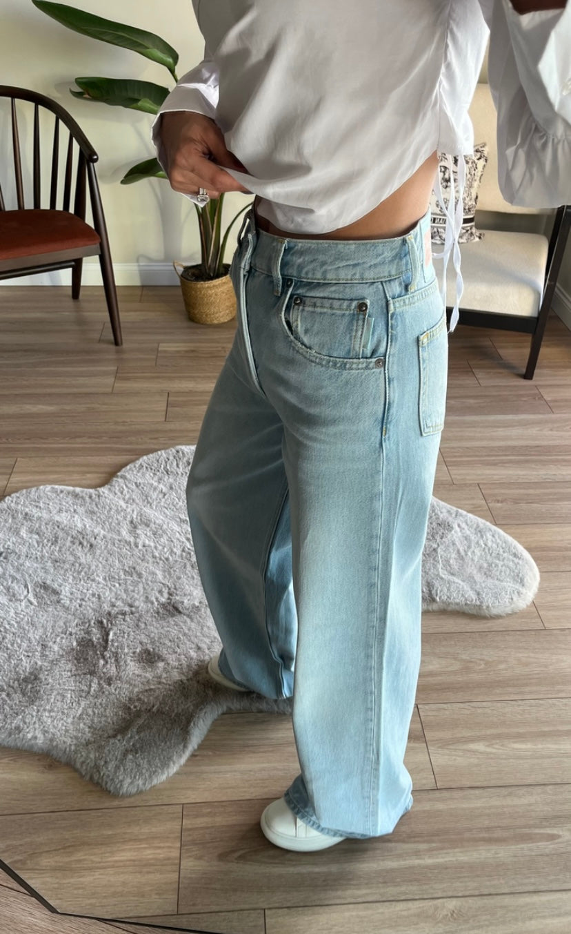 Ice Blue Wide Leg High Waist Jeans