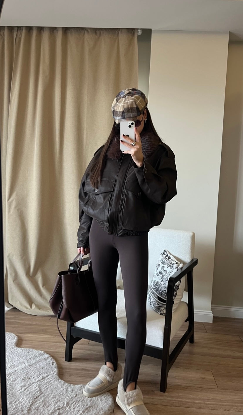 COLLAR FUR DETAIL PREMIUM LEATHER JACKET